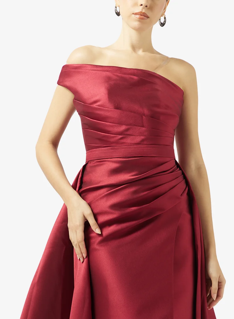 Akadia Fashion  ONE SHOULDER GATHERED WAIST TAFFETA DRESS for Women | Best Price UAE